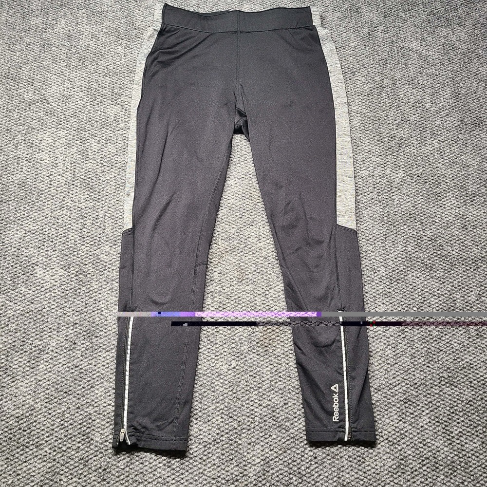 Reebok Pants Womens Medium Black Gray Athletic Training Leggings Zip Ankles